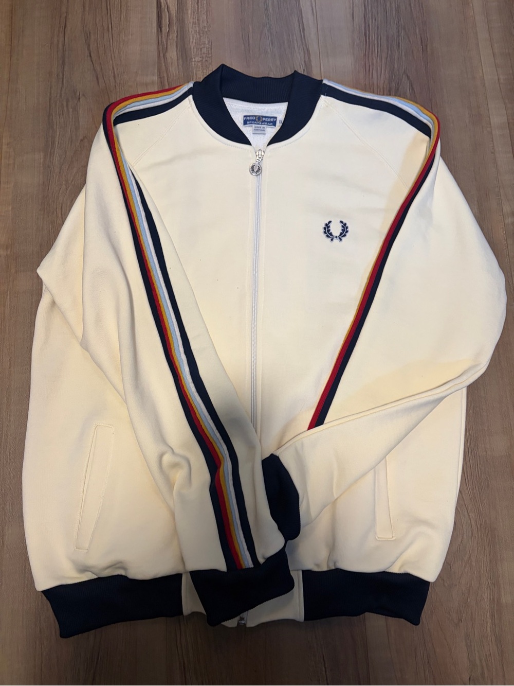 Fred Perry Cream Jacket with Navy & Multicolor Stripes